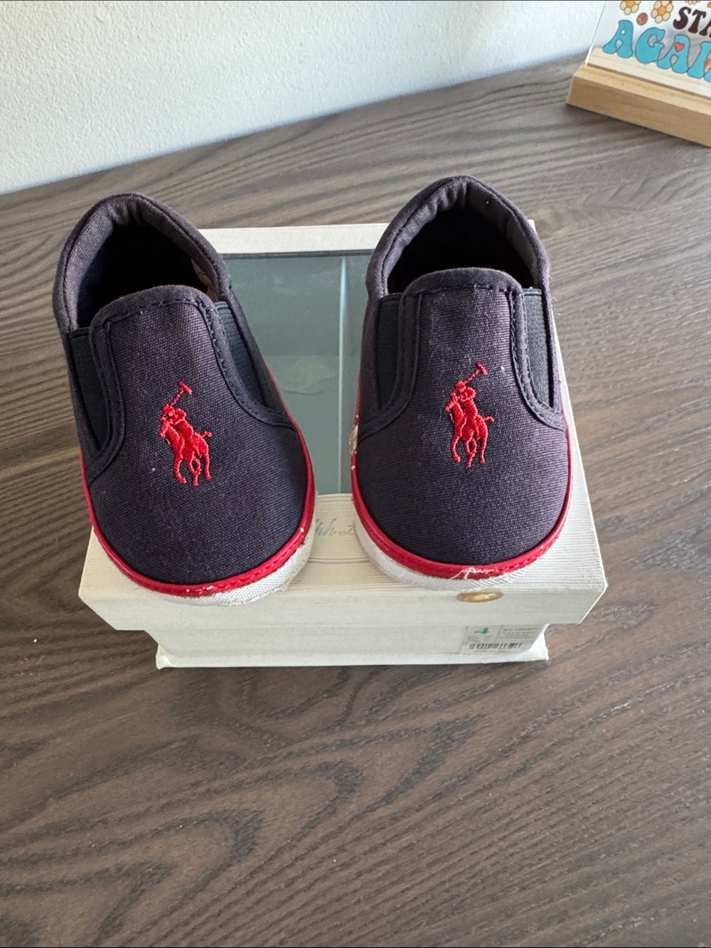 Ralph Lauren Kids Slip-On Canvas Sneakers in Navy with Red Logo
